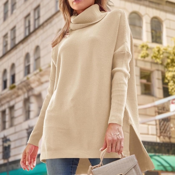 LILLUSORY Sweaters - Lillusory Cream Turtleneck Sweater Side Slits Oversized Casual Work Classic XS